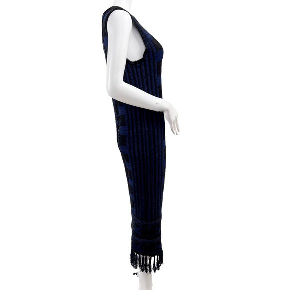 Scotch & Soda Maison Scotch Blue Knit Sleeveless Sweater Dress Fringe Trim M - Picture 2 of 9
